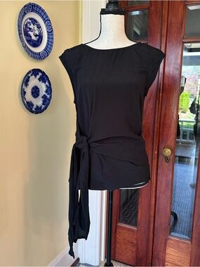 EXPRESS | Black Side Tie Sleeveless Blouse Boatneck Top, Size S